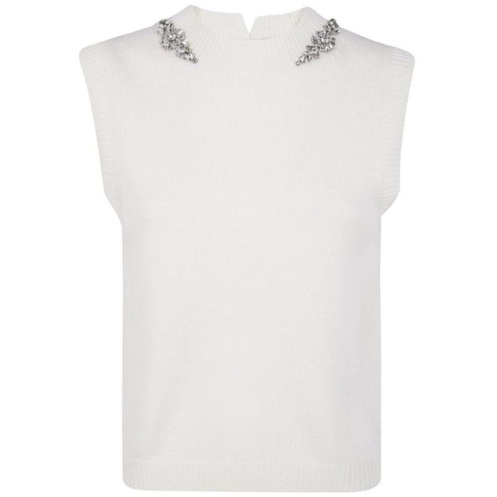 SEMICOUTURE Women's Sleeveless Mock Neck Sweater Vest with Embellishment Women